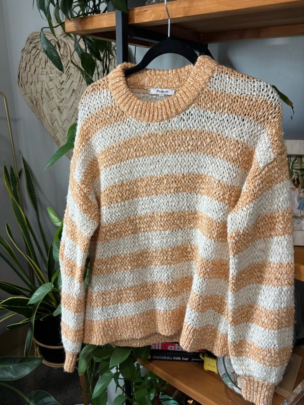 Madewell Baez Pullover Sweater in Caramel Strip | Small - Picture 2 of 6